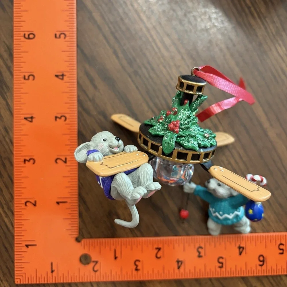 Vintage Enesco Ceiling Fan Christmas Ornament Mice Decorating